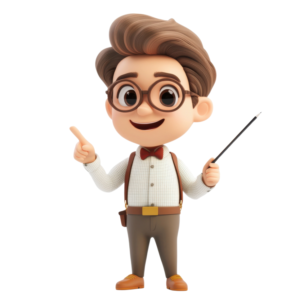 Fun 3D Cartoon Male Teacher Explaining Math Concepts Isolated on transparent Background png