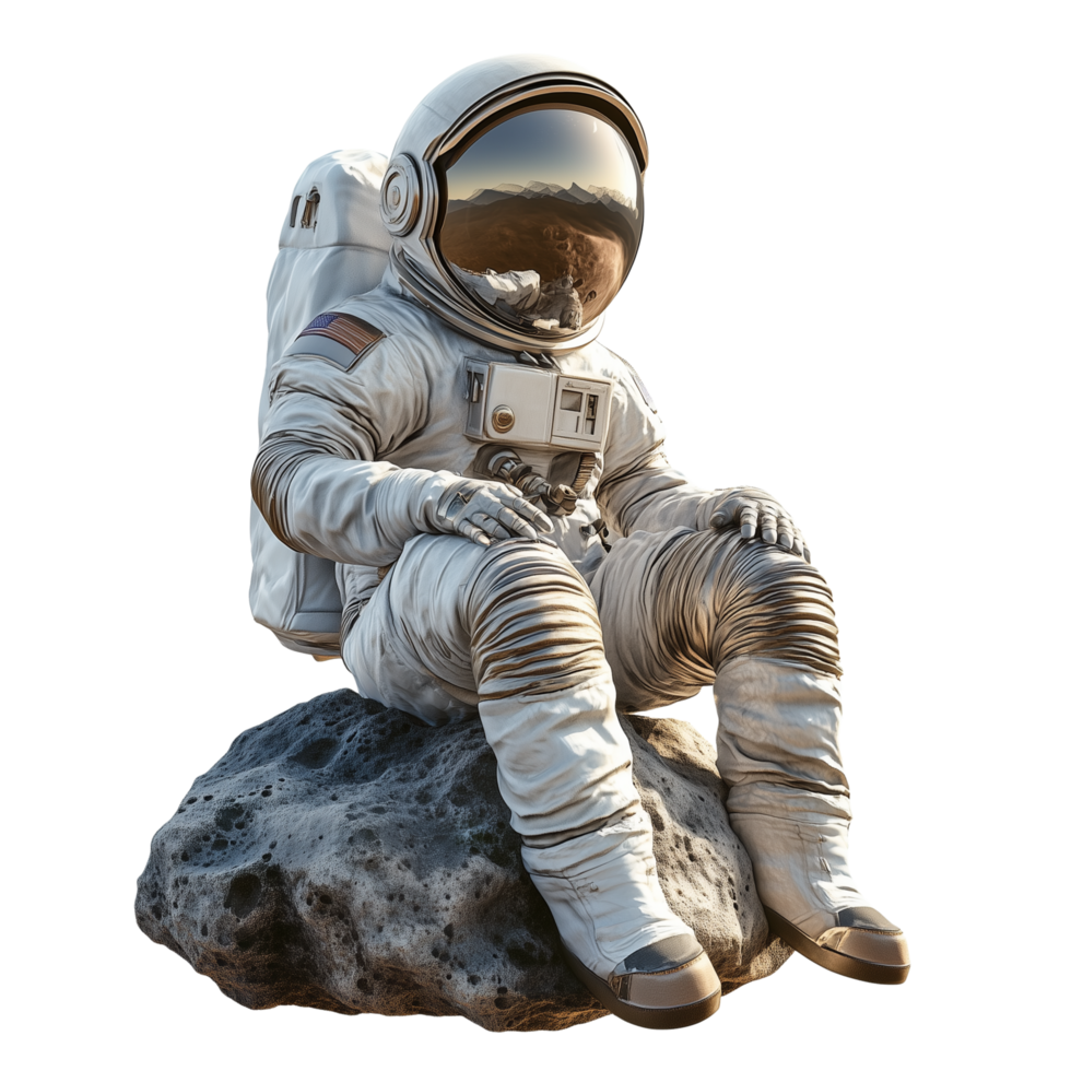 Astronaut Resting on a Cosmic Rock in Deep Space Isolated on transparent Background png