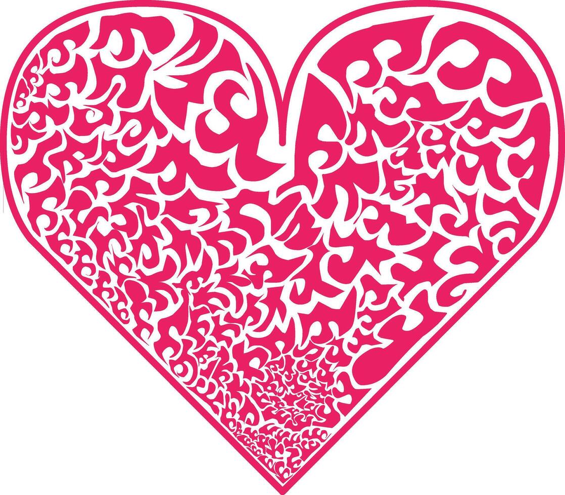 Abstract patterned pink heart depicting a detailed ornamental and artistic design symbolizing love, creativity, and elegance, suitable for romantic themes or decorative purposes. vector