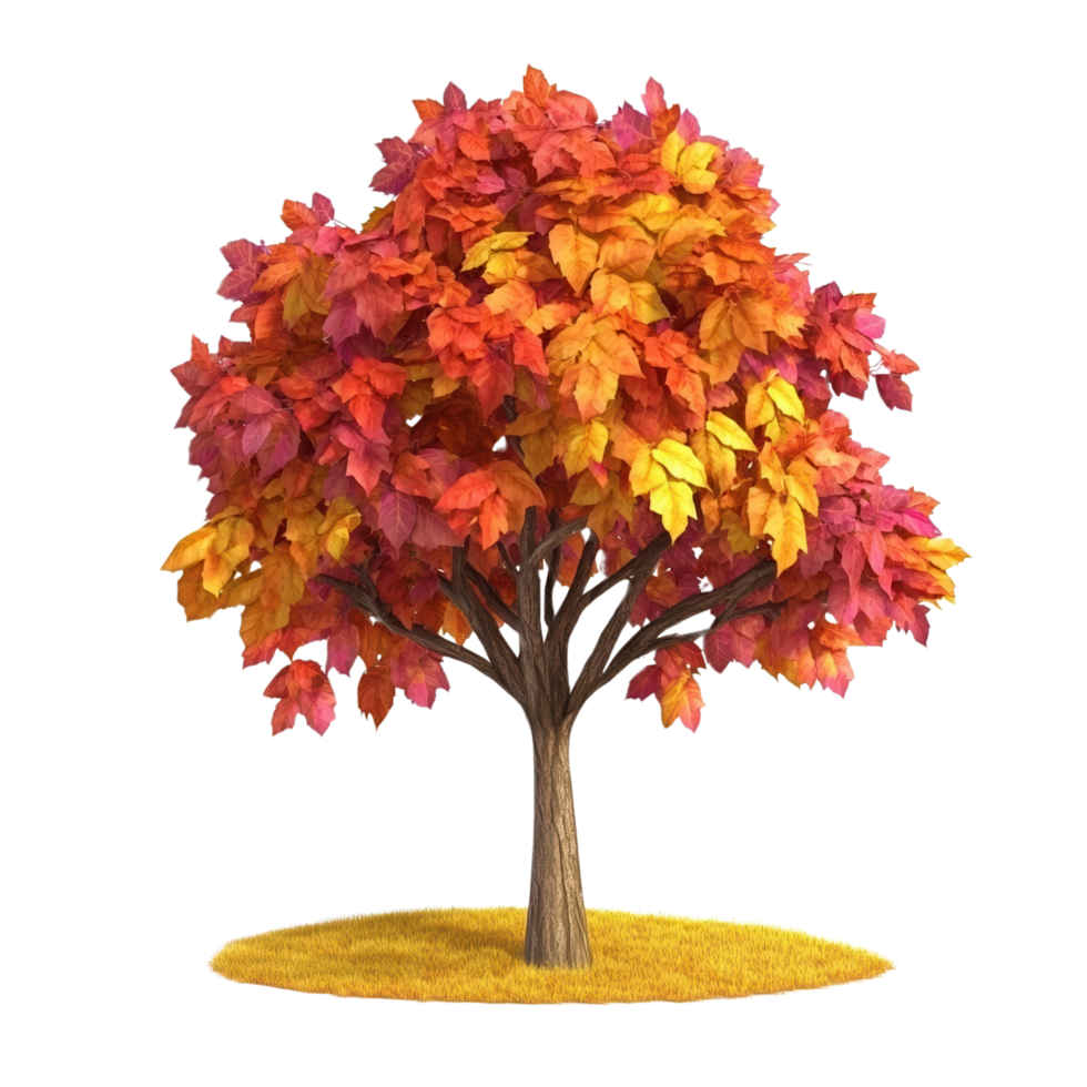 Cartoon 3D Tree with Autumn Leaves in Vibrant Fall Colors Isolated on transparent Background png