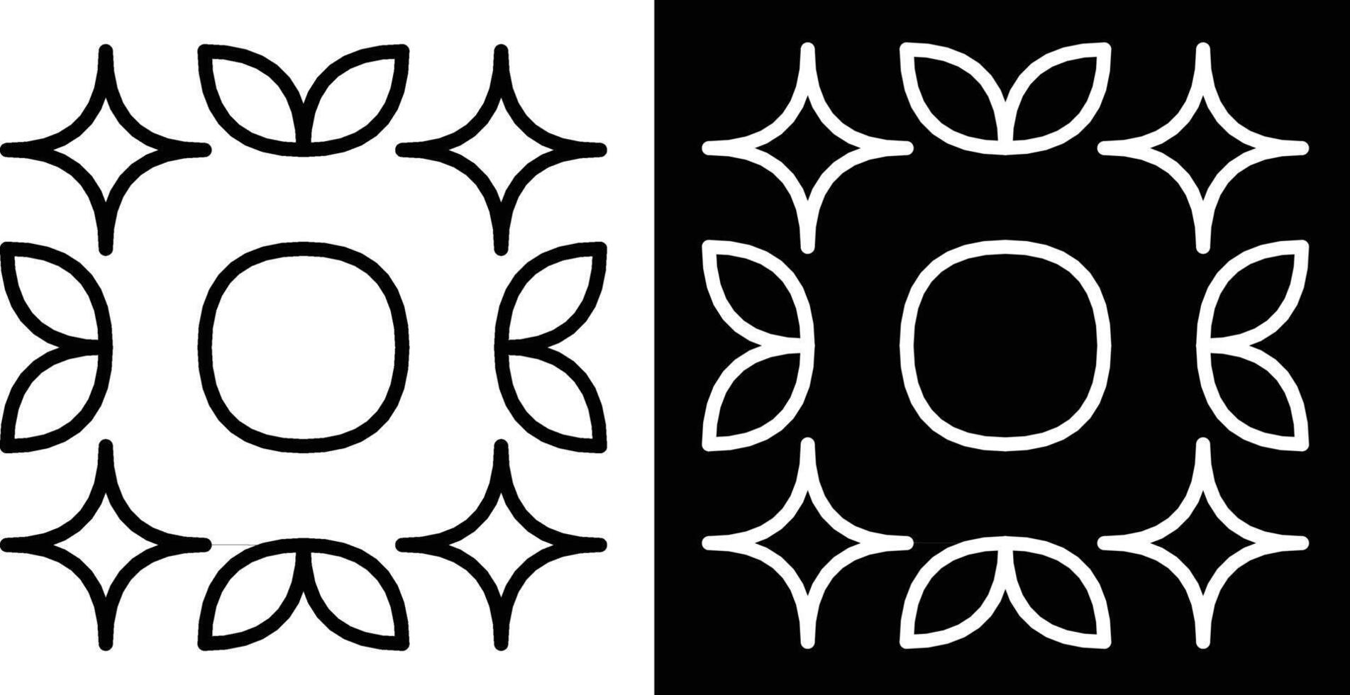 Symmetrical line art showcasing geometric shapes and organic leaves on contrasting backgrounds. vector