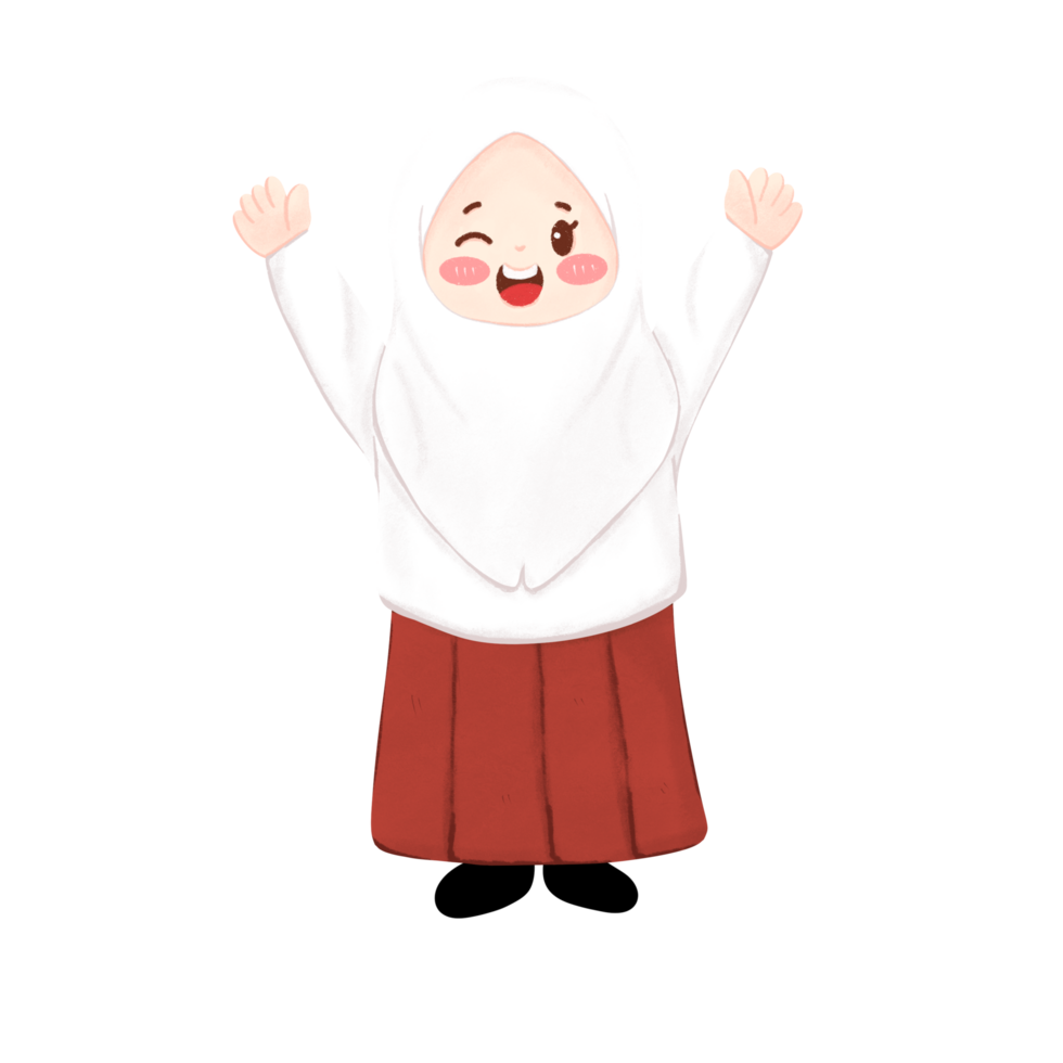 A cartoon girl wearing a hijab and holding her hands up png