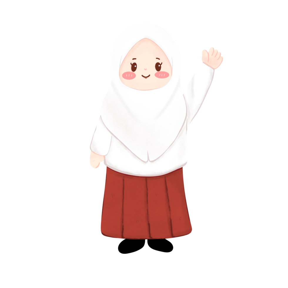 A cartoon girl wearing a hijab waving her hand png