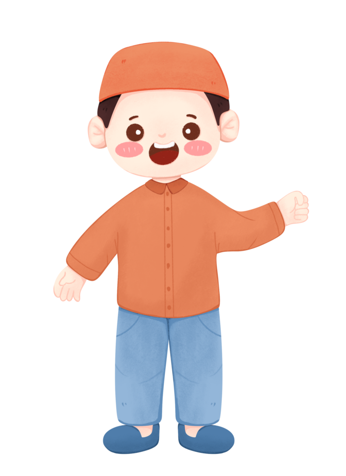 Cute cheerful muslim cartoon boy png