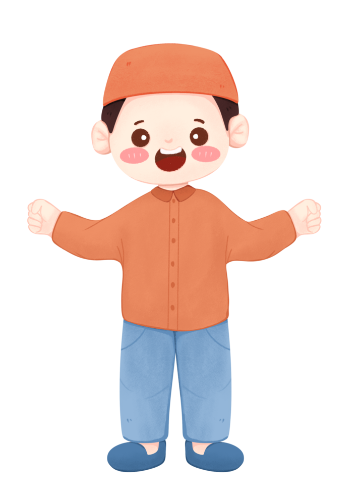 Cute muslim cartoon boy for ramadan png