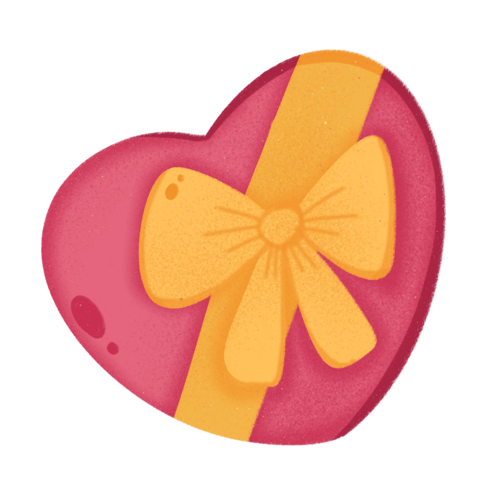A heart shaped gift with a bow on it png