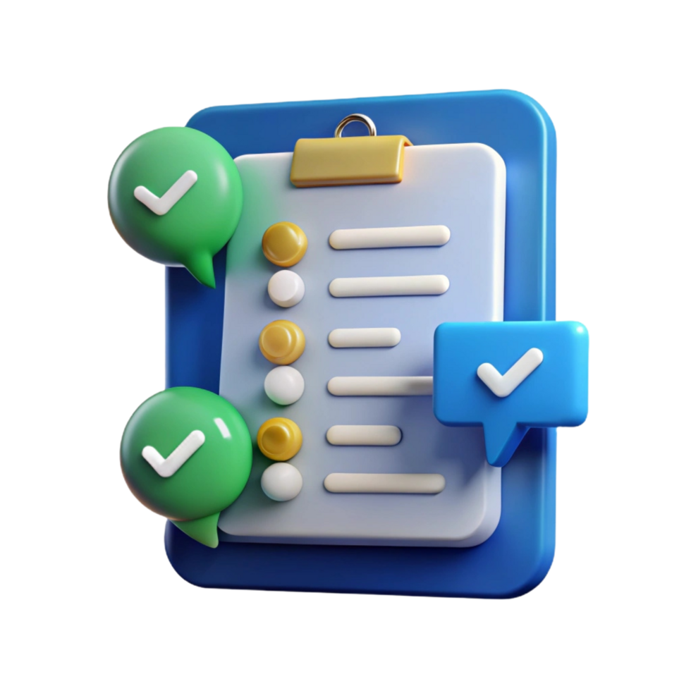A three dimensional colorful illustration of a checklist or to do list. png