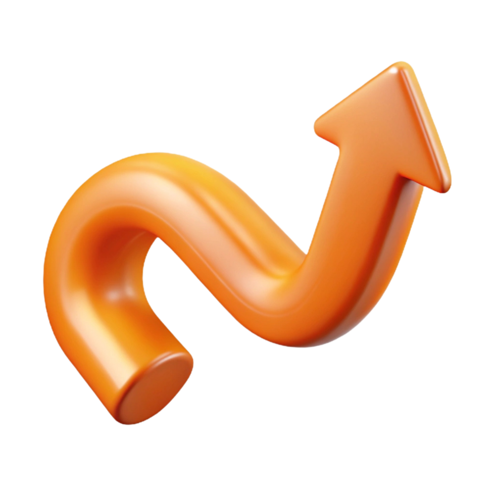 3D stylized orange arrow that resembles a twisted shape. png