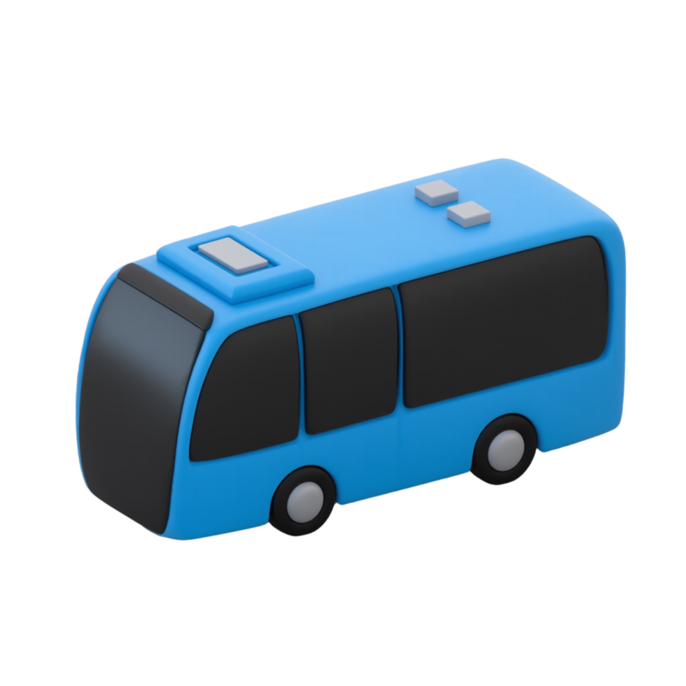 A stylized three dimensional blue bus. png