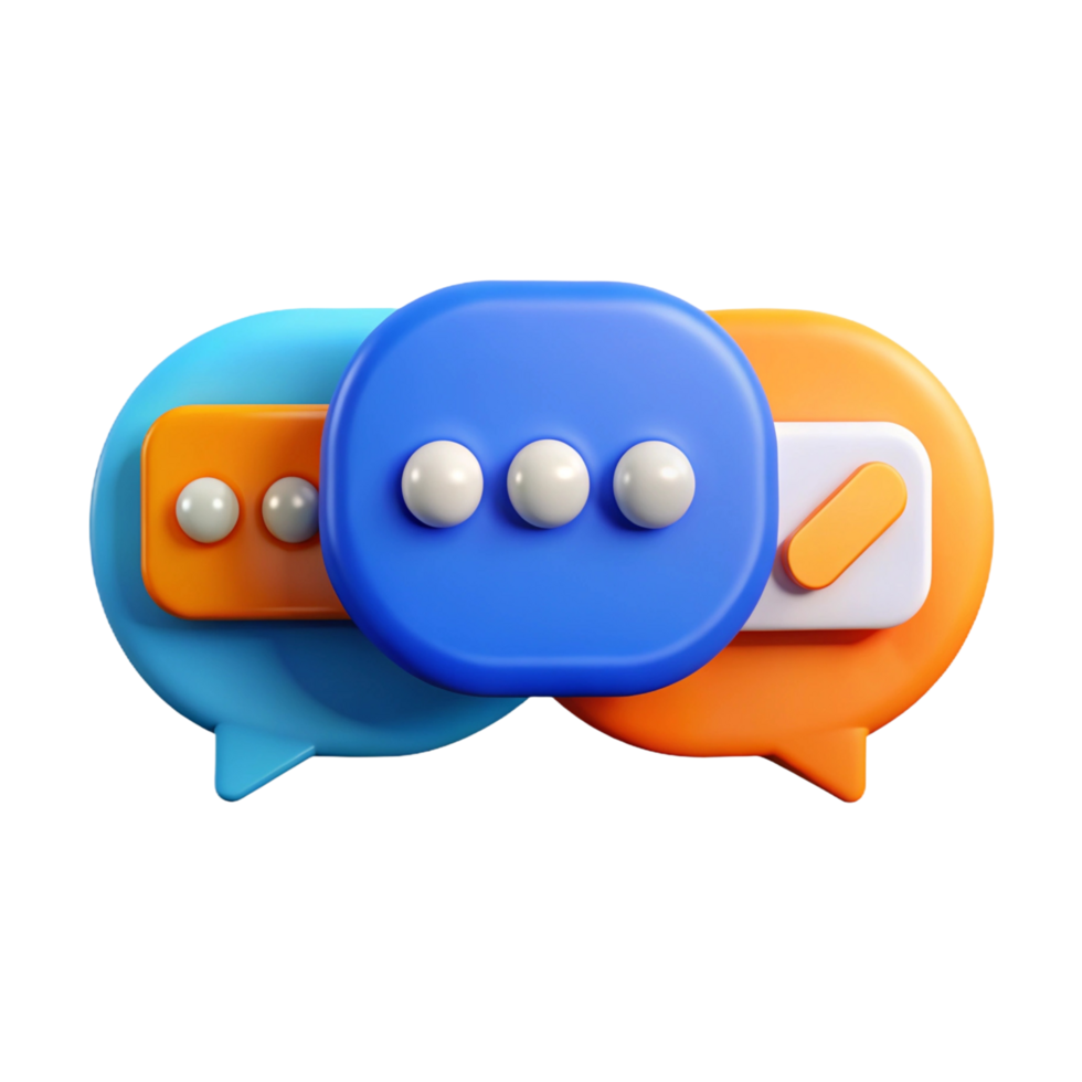A graphic design with three chat bubbles arranged in an overlapping formation. png