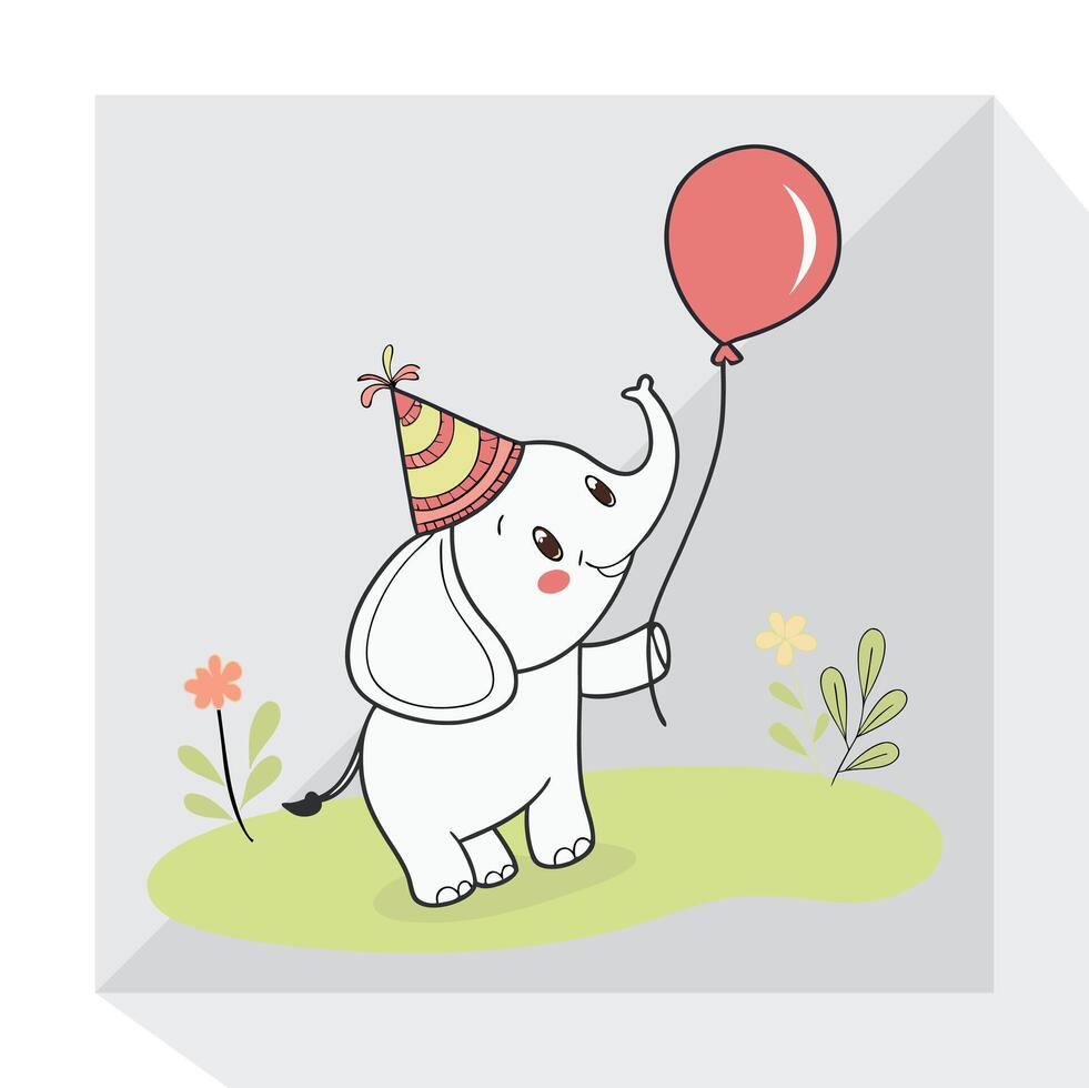 Happy Little Elephant, Whimsical Farm Animal Illustration vector