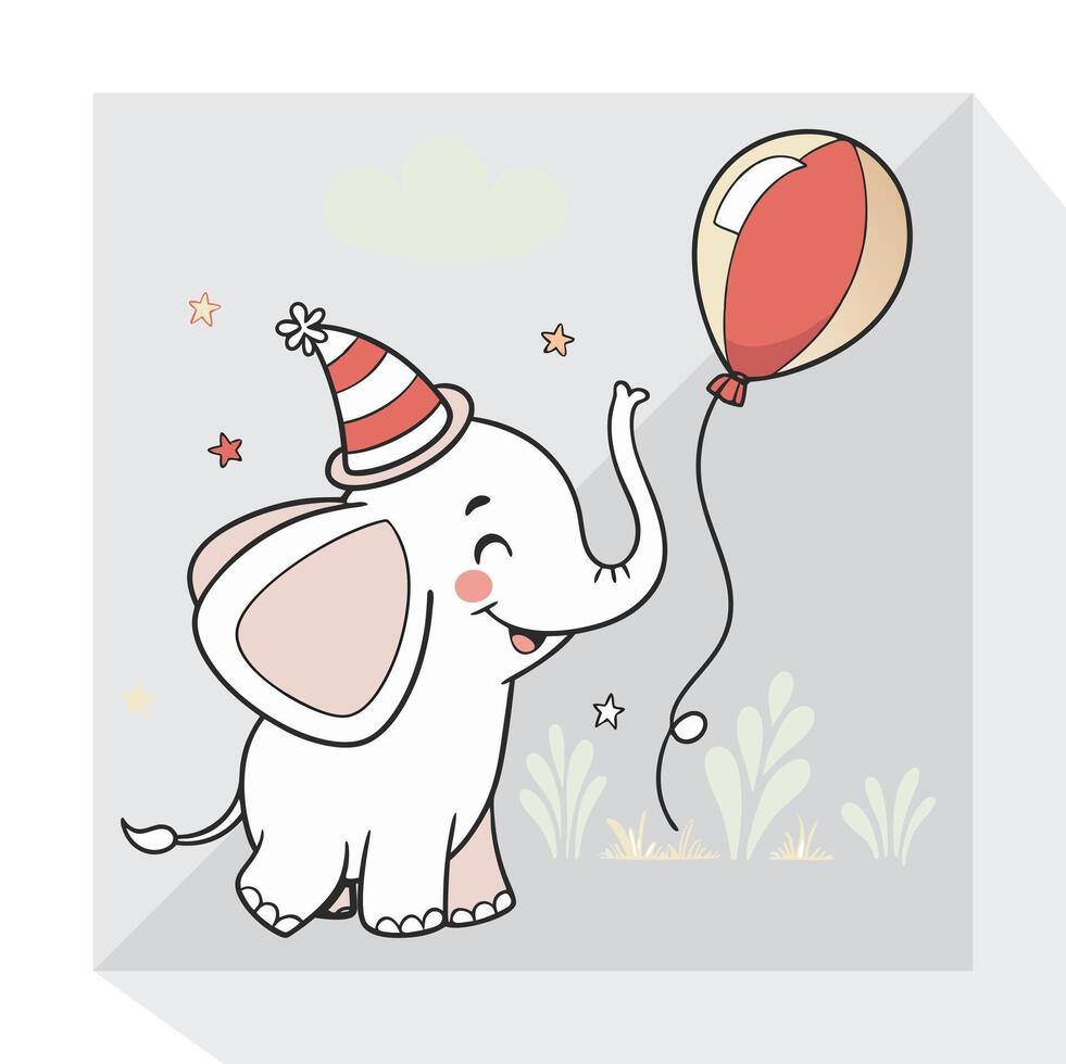 Pastoral elephant Illustration, Sweet and Peaceful Artwork vector
