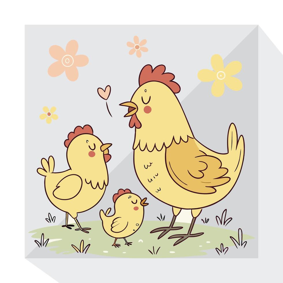 Funny Hen and Rooster Illustration vector