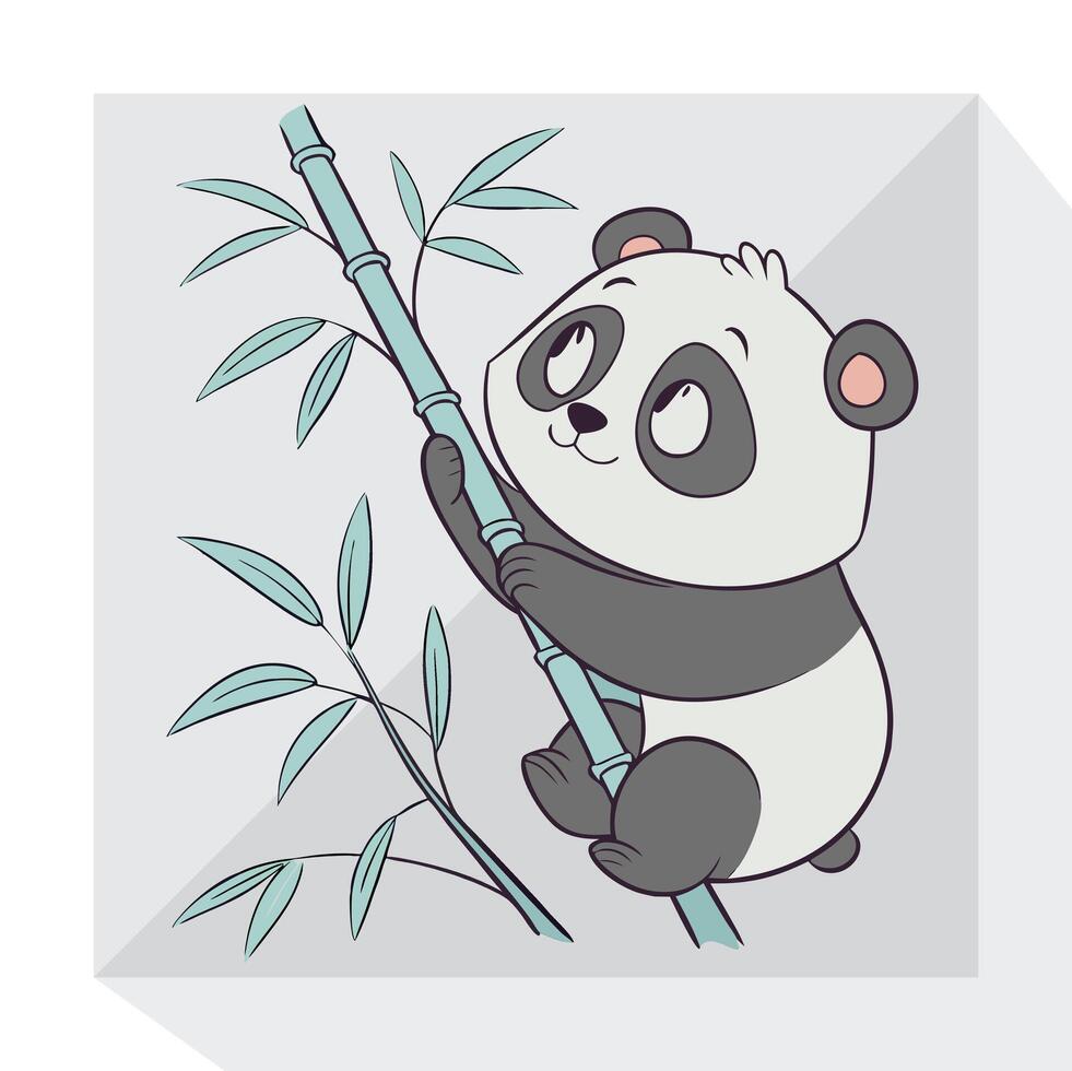 Charming Panda with Bamboo vector