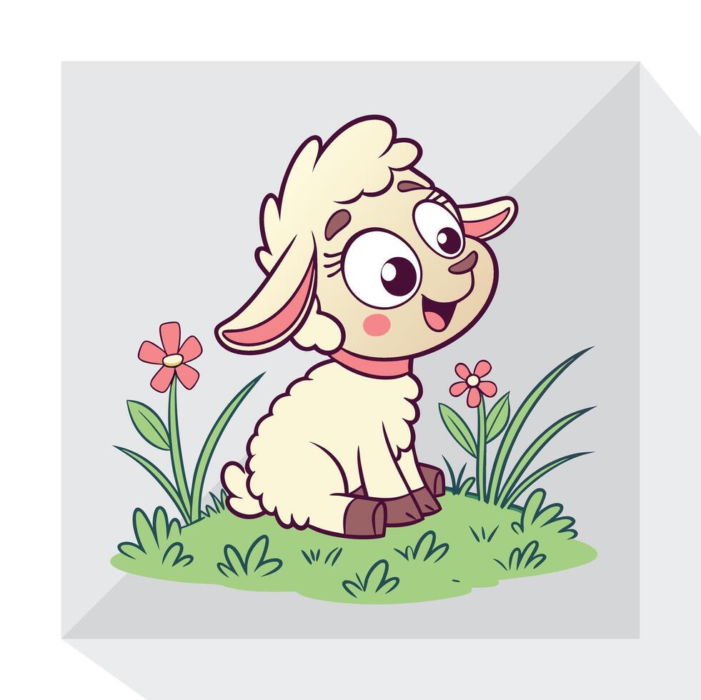 Smiling Baby Sheep Whimsical and Cute Farm Illustration vector