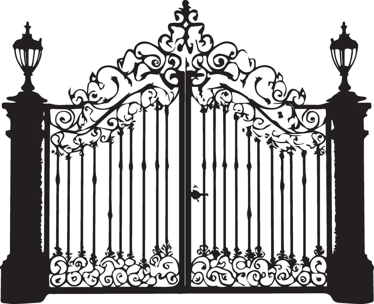 Wrought big iron gate vector