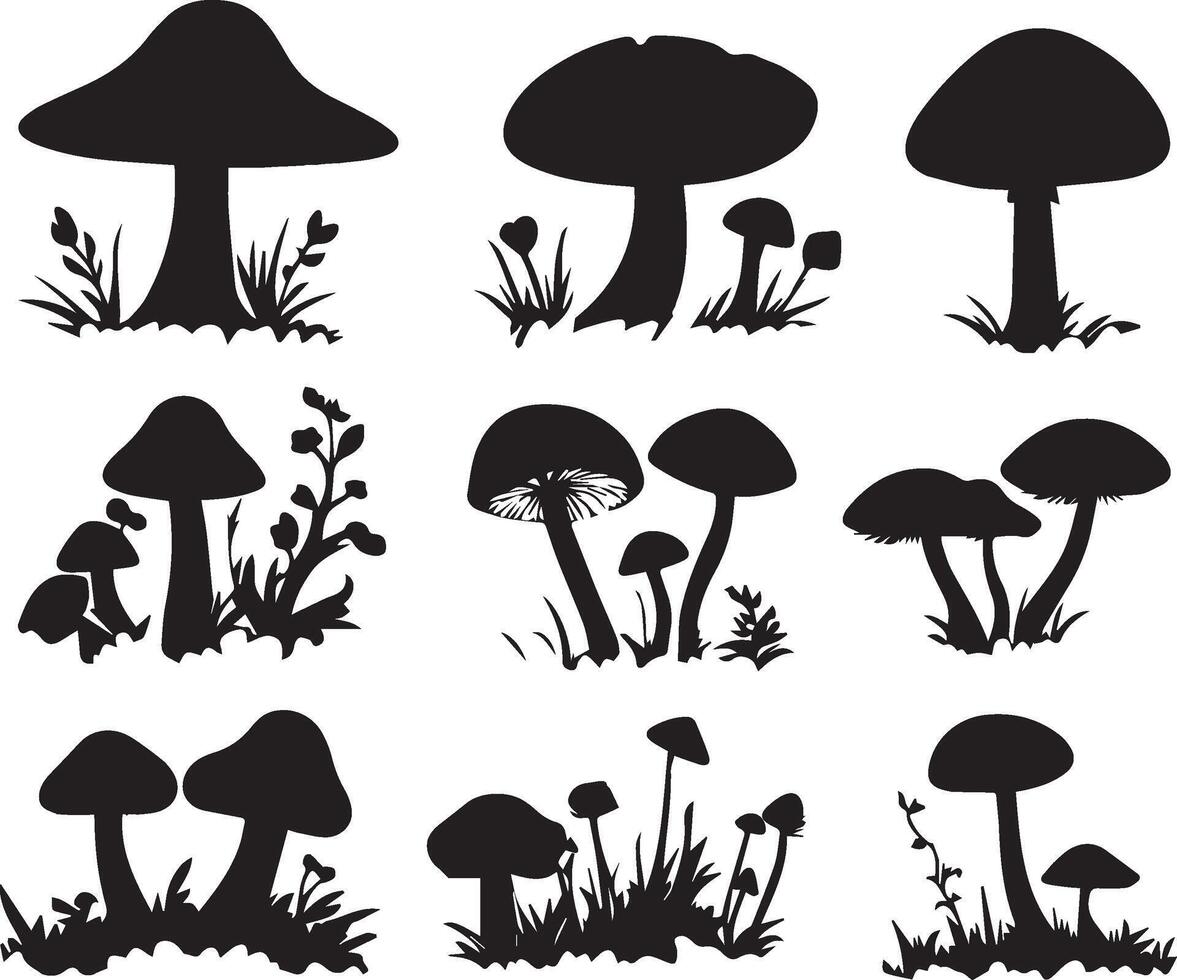 Cartoon mushrooms isolated black and white vector