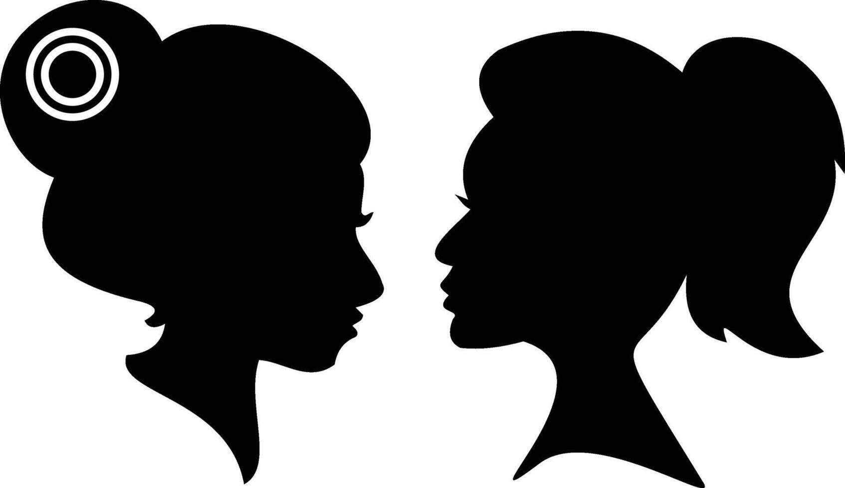 Two woman face head logo silhouette icons vector