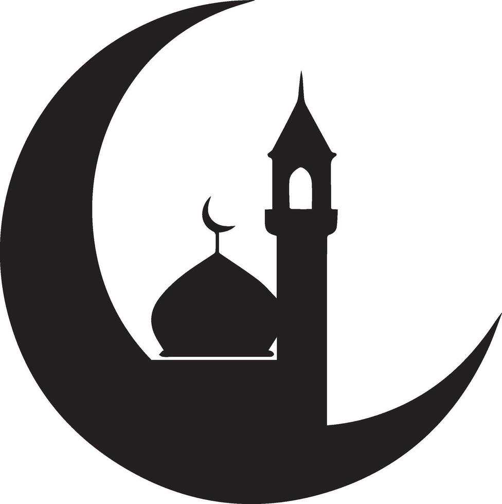 a black and white illustration of a mosque. Eid Mubarak vector