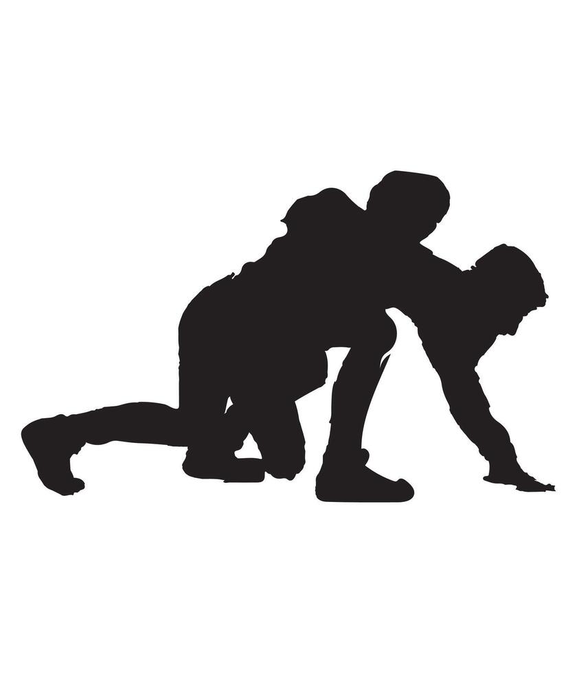 A silhouette of two people wrestling on a white background vector
