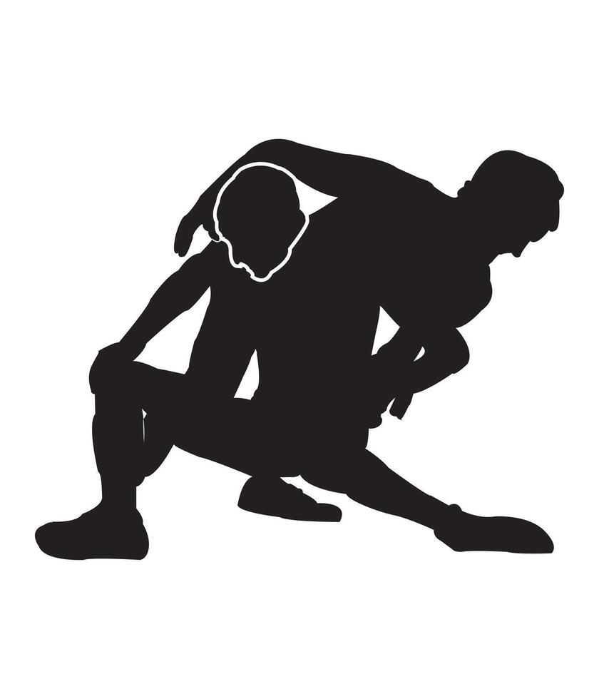 A silhouette of two men wrestling on a white background vector