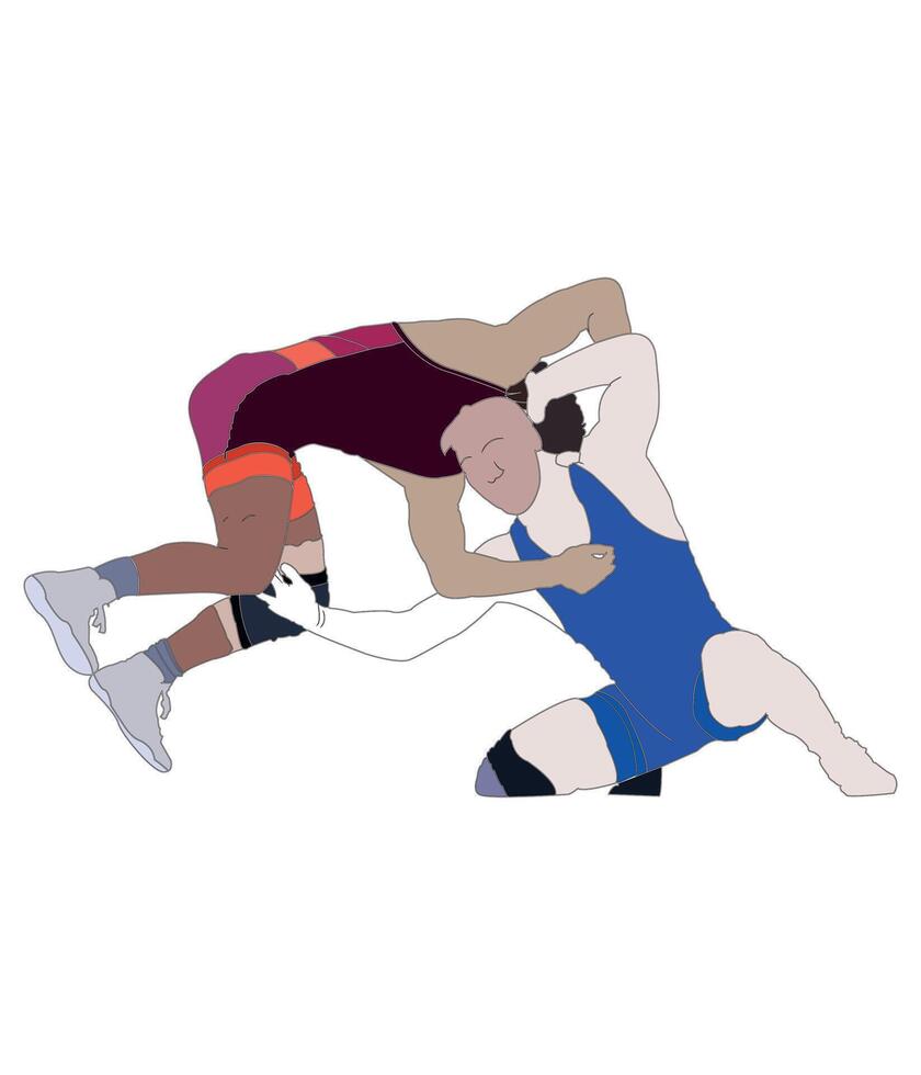 A wrestling match with two wrestlers on the ground vector