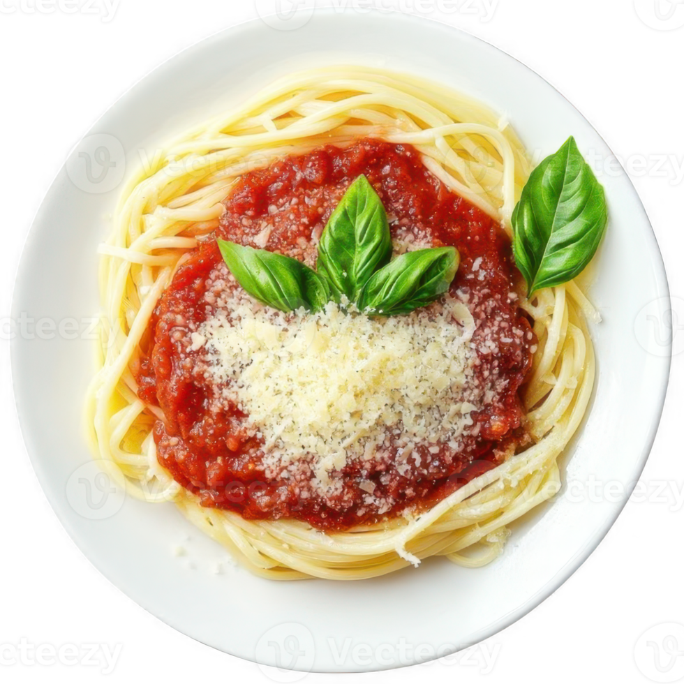 Spaghetti bolognese with parmesan cheese and basil. png