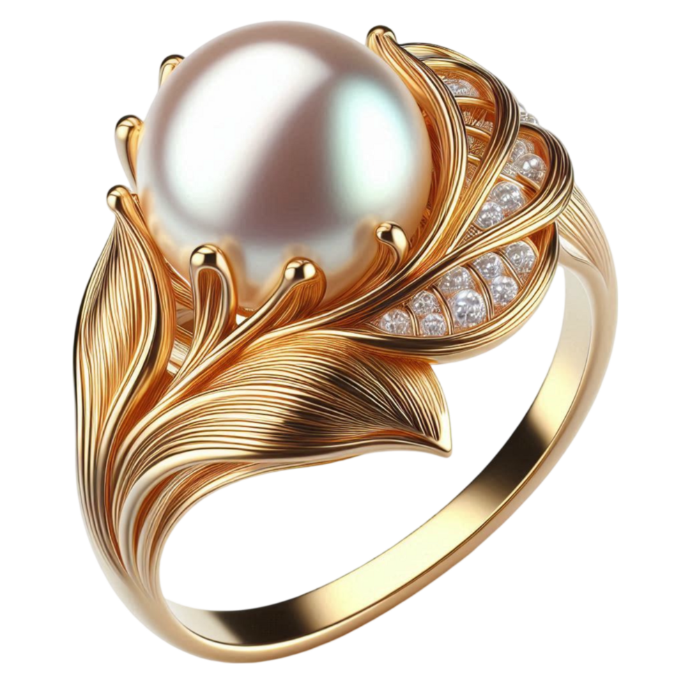 Elegant Pearl Ring Adorned with Sparkling Diamonds png