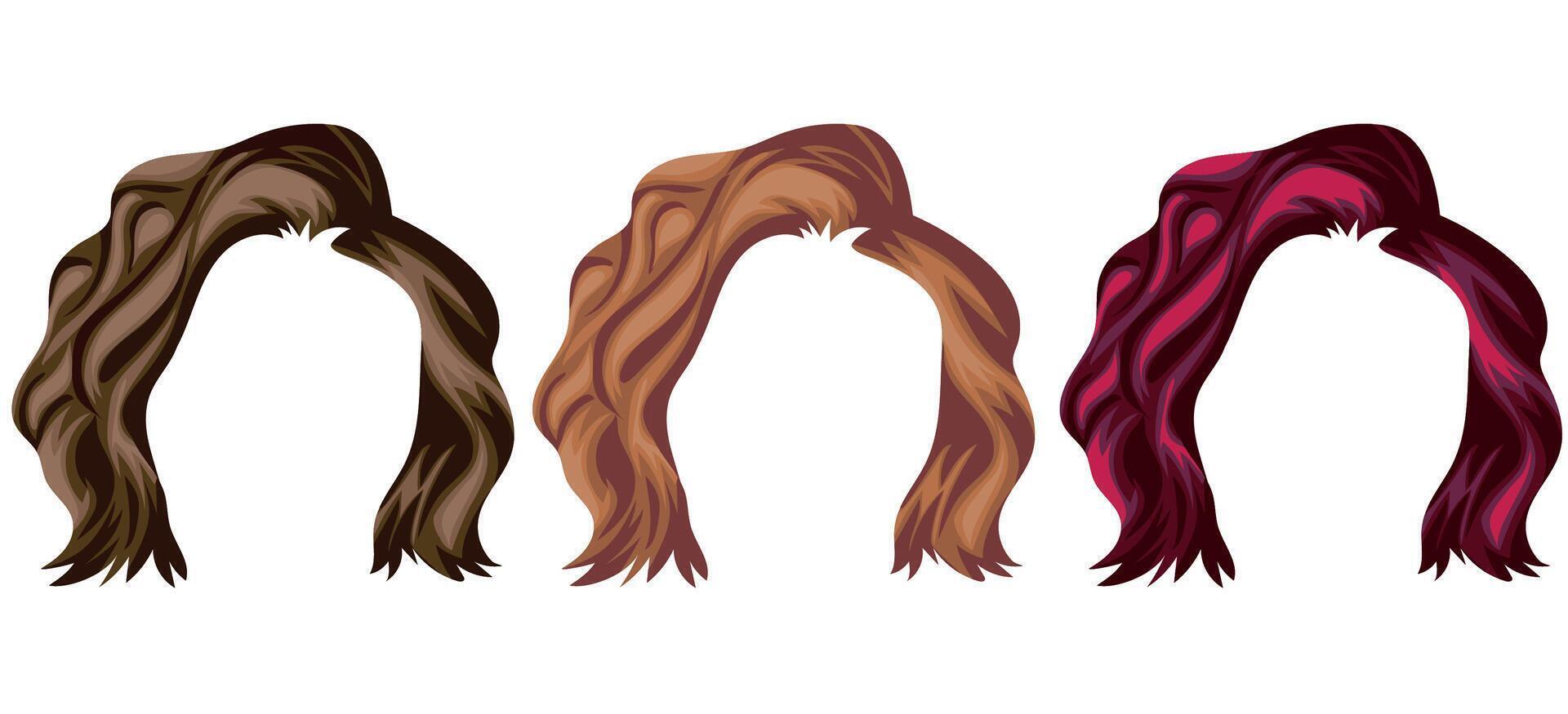 set of female short length hair patterns in light blonde tones, red and brown tones, for characters, various designs vector