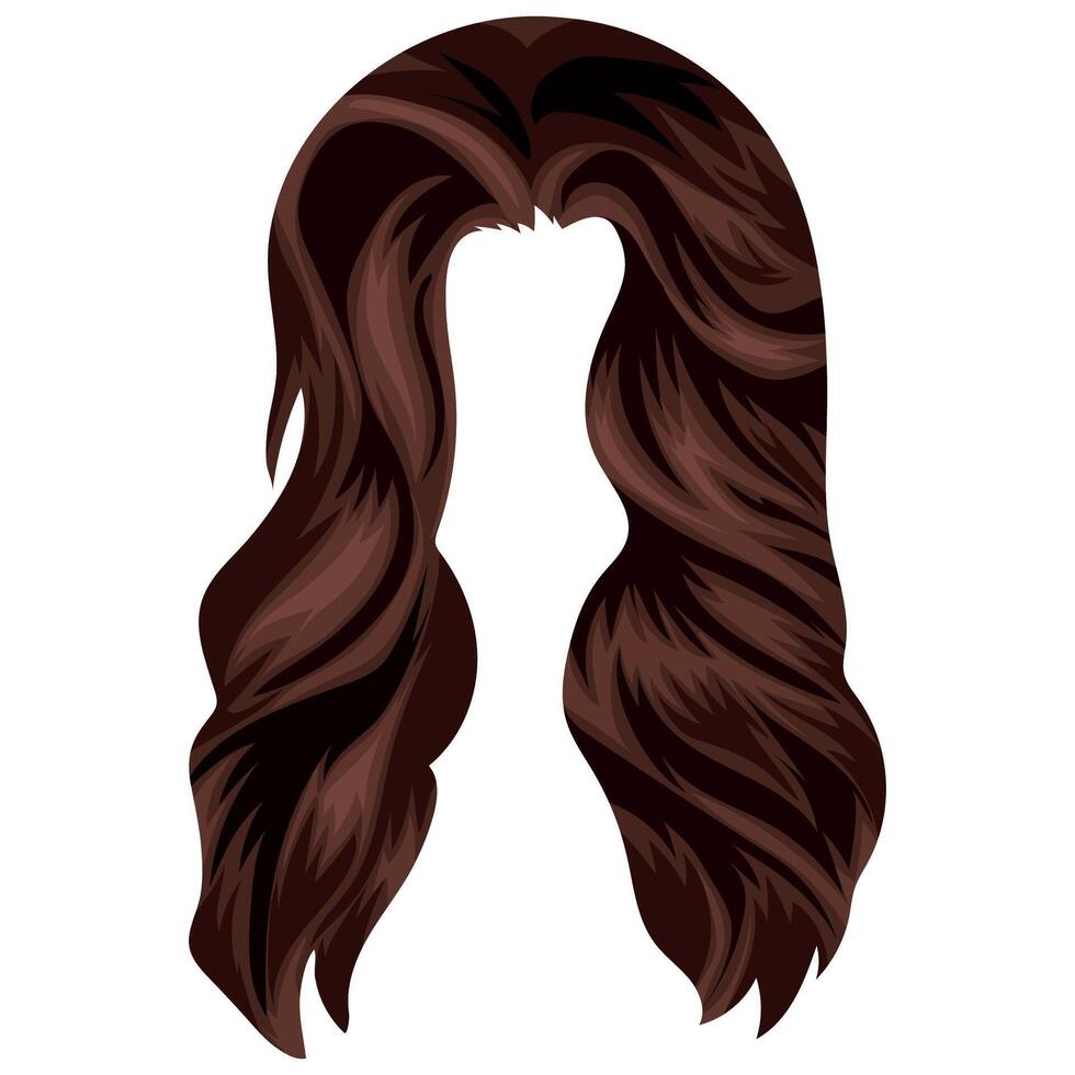 template female long brown hair with a cascade cut that covers the face on both sides character template vector