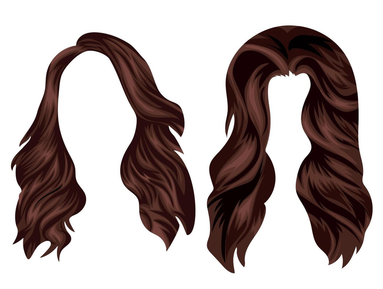 set of two templates, female long brown hair with a cascade cut that covers the face, character template vector