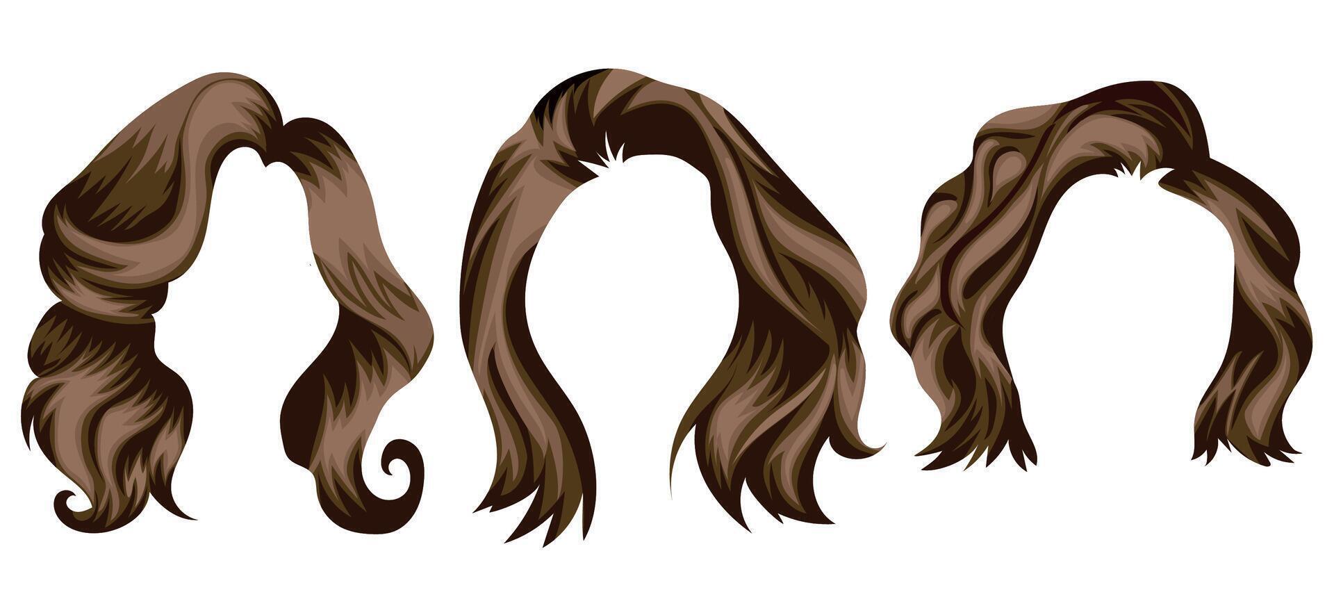 set of templates of women's short hair length in light brown tones, for characters, various designs vector