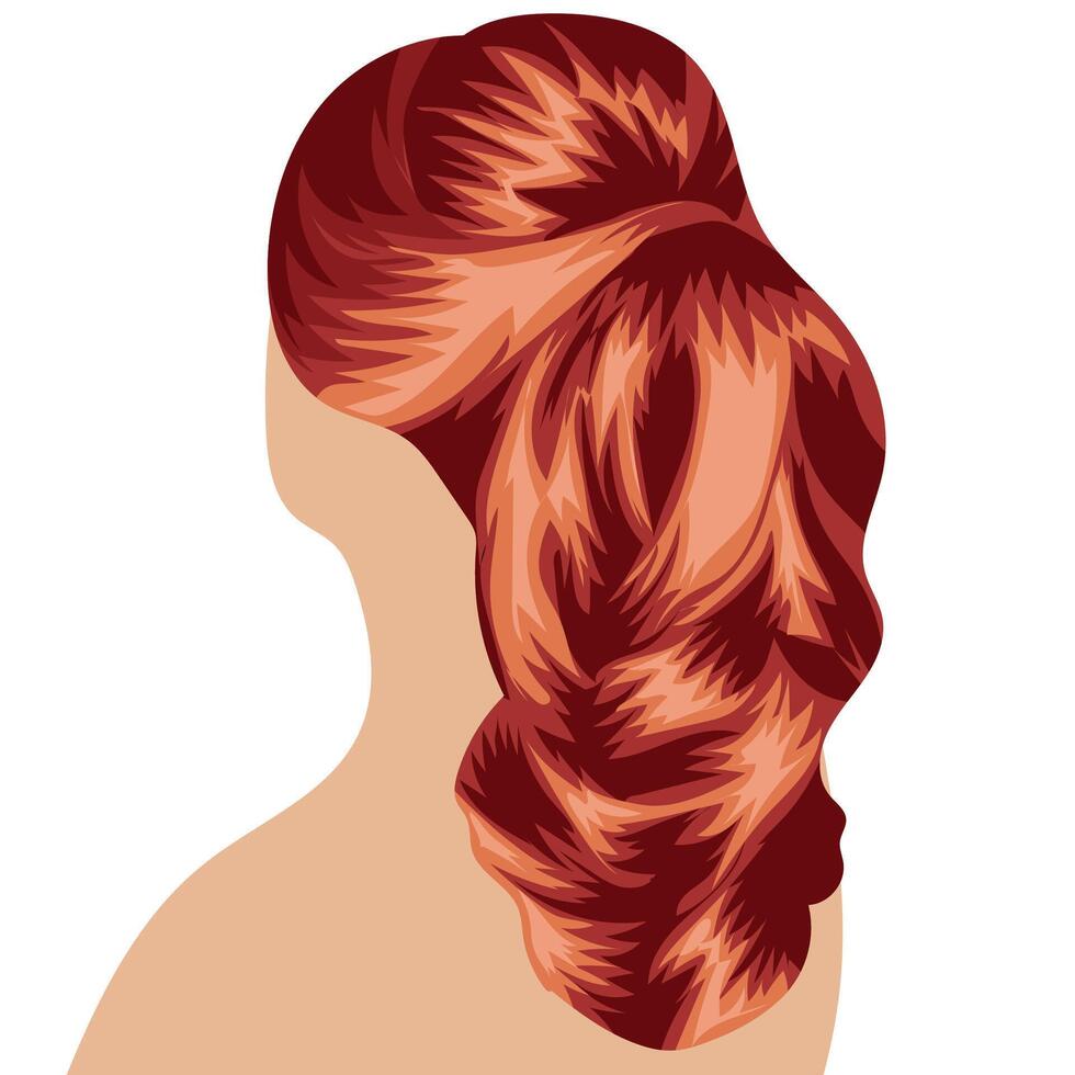 beautiful hairstyle of long red female hair gathered in a ponytail vector