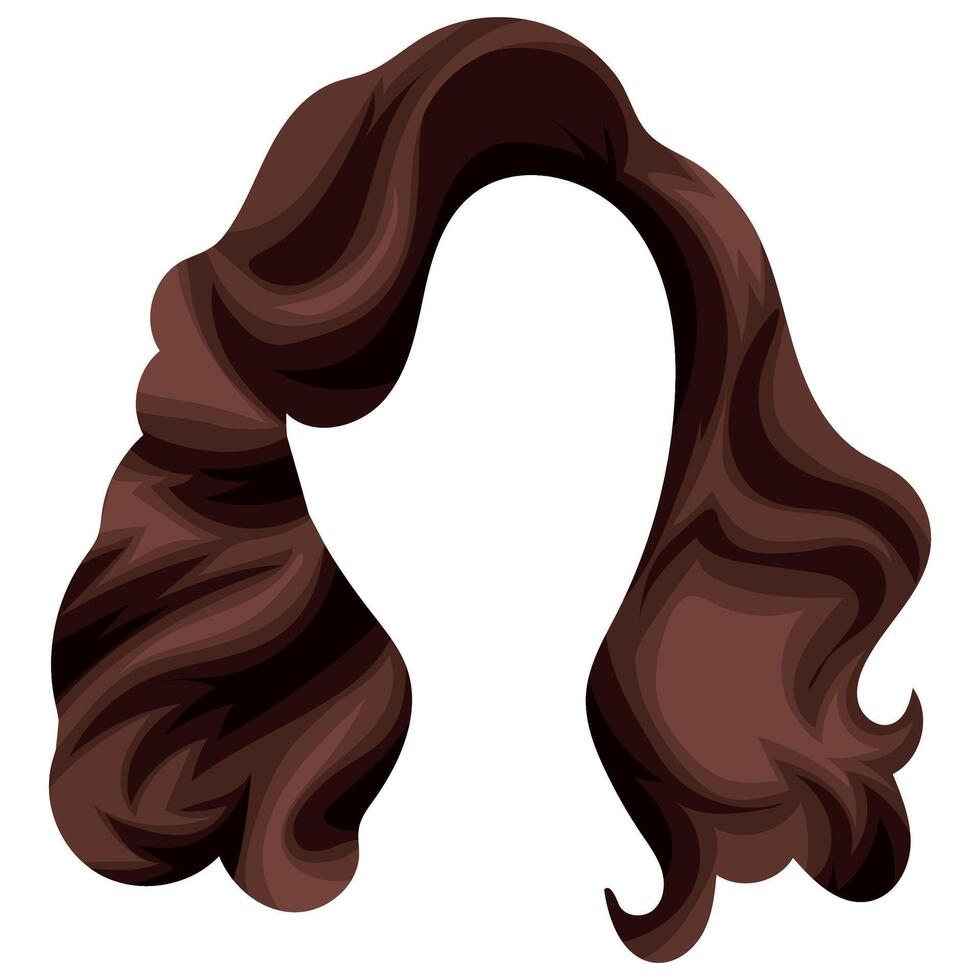 women's medium length curly brown hair without bangs with voluminous styling for female characters vector
