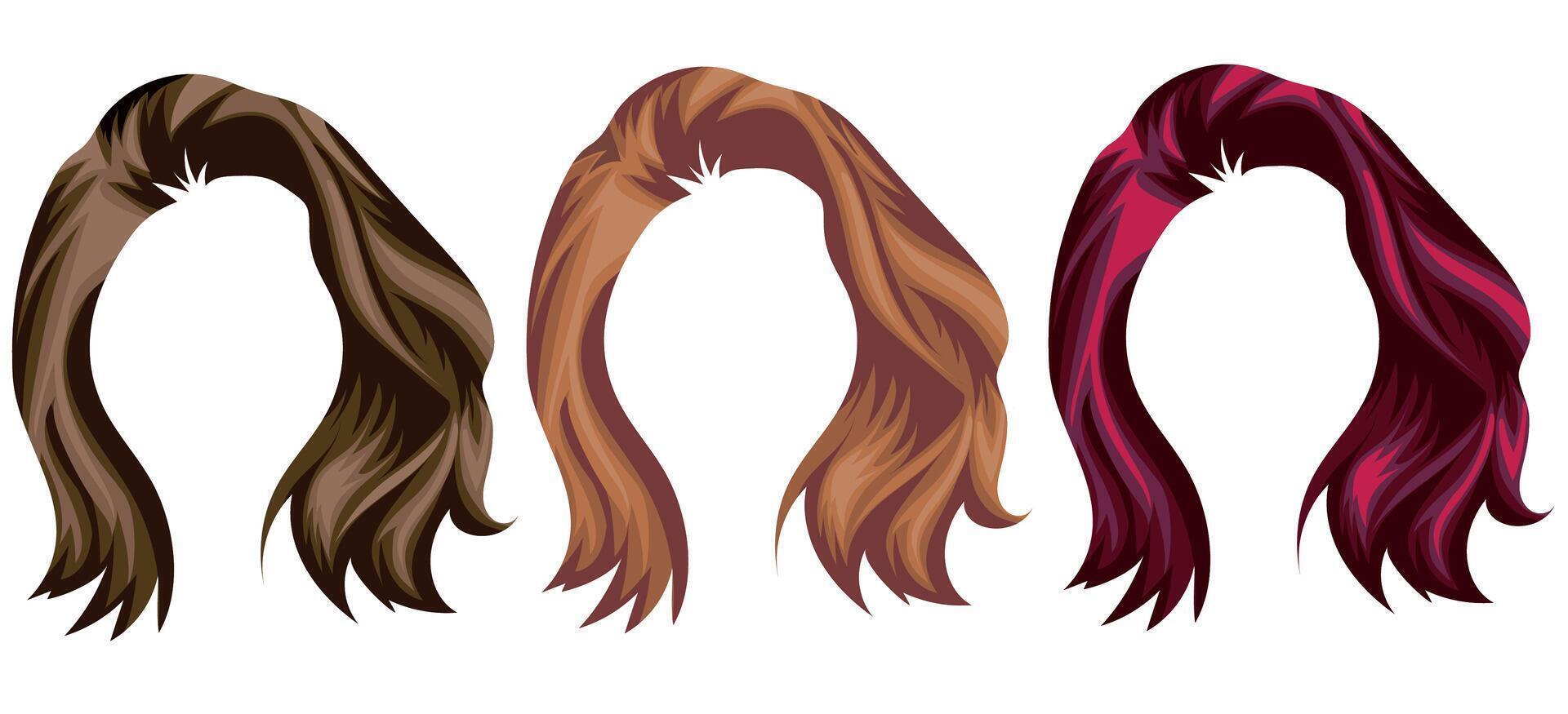 set of female short curly hair styles in blonde, red and brown tones, for characters, various designs vector