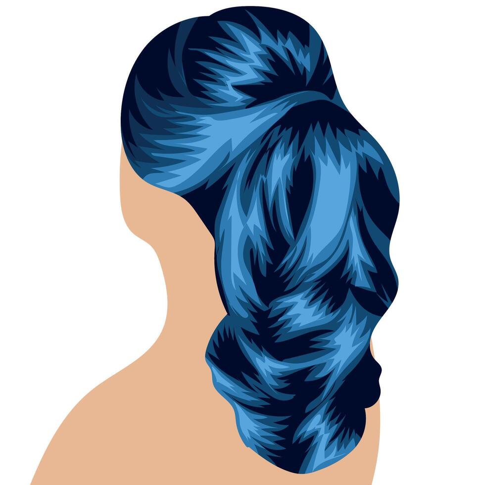 beautiful hairstyle of long blue female hair gathered in a ponytail vector