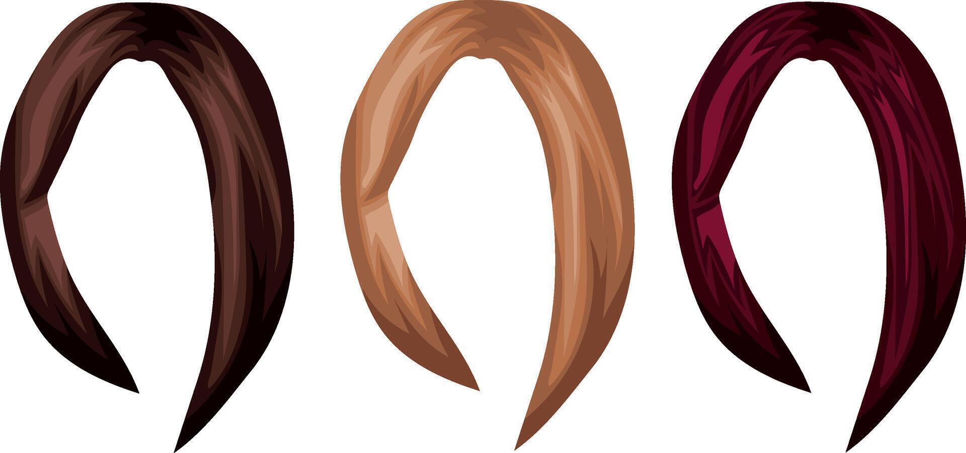 set of women's multi-colored straight hair with a square cut without bangs, for female characters vector