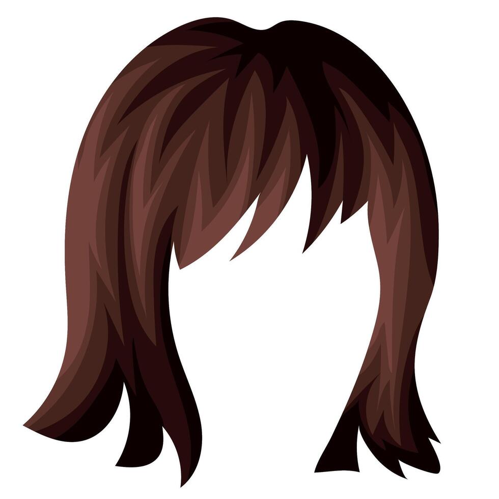 pattern of female brown hair with bangs and a square braid, for female characters vector