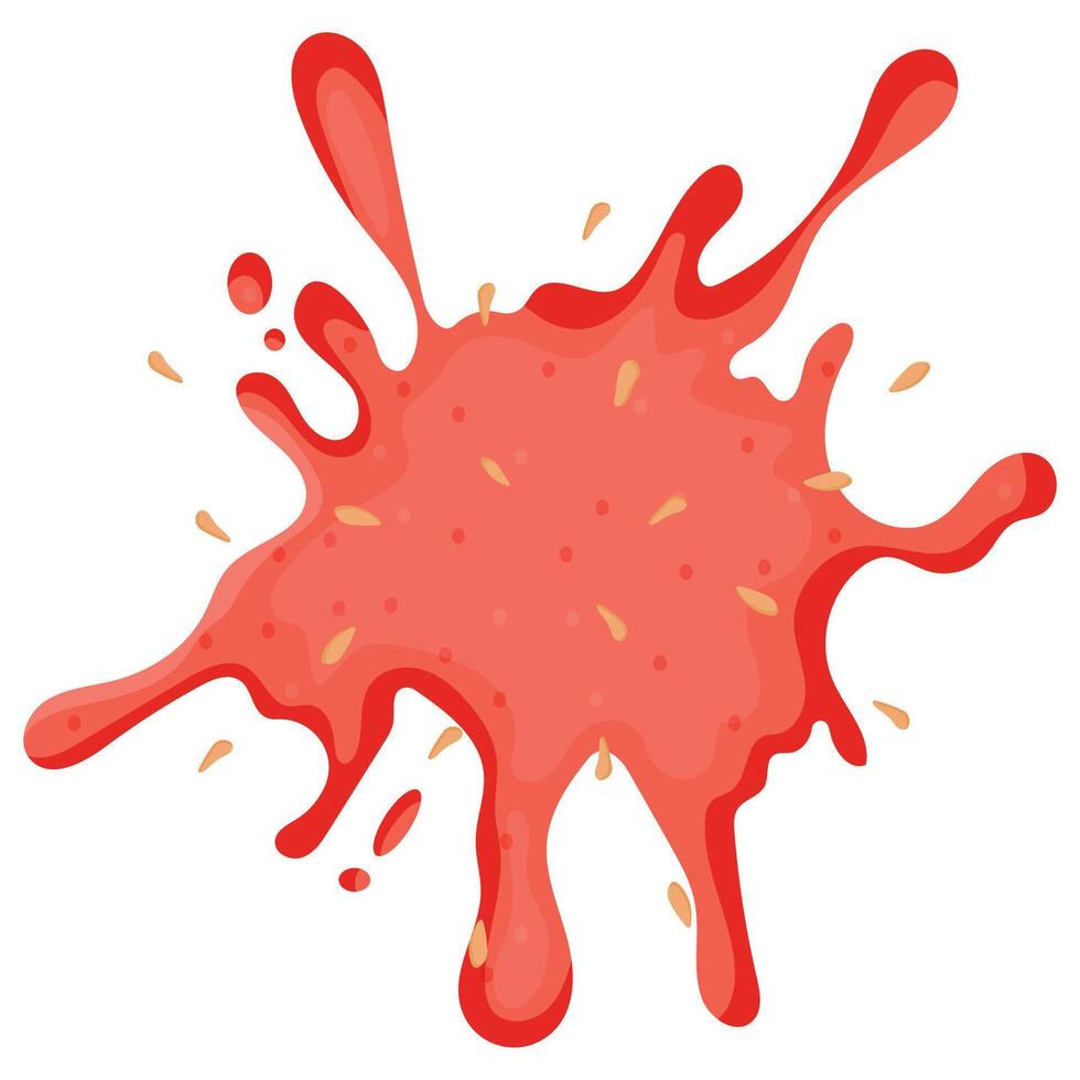 spilled tomato sauce icon from crushed red tomato and yellow seeds vector