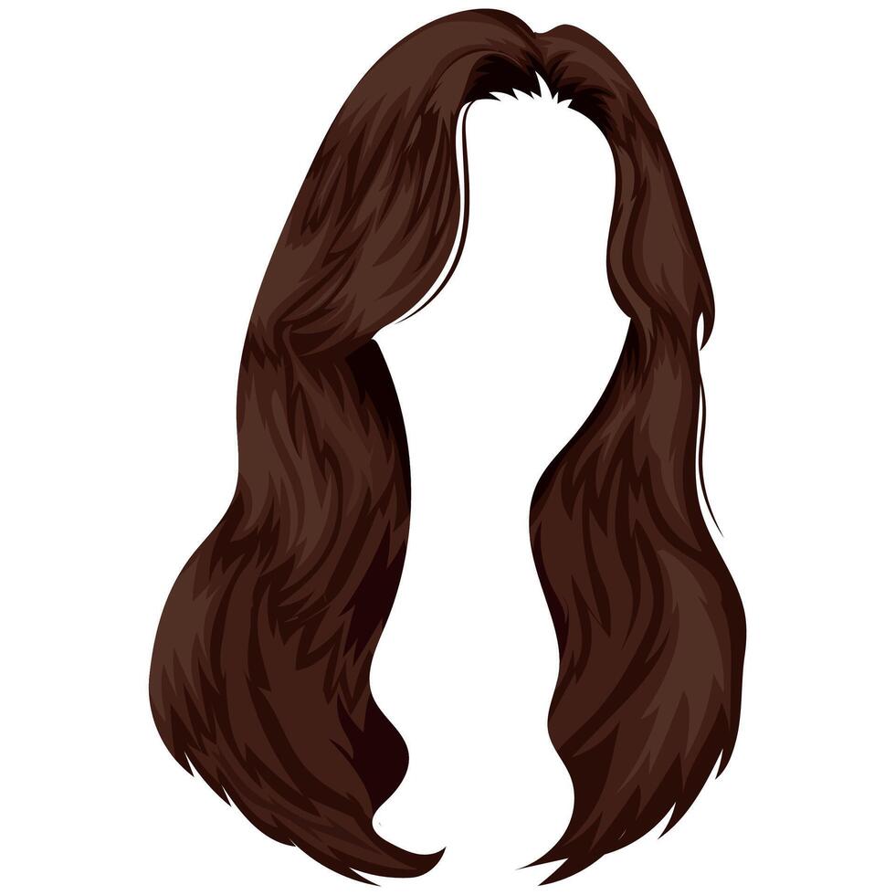 template of female brown, long hair hairstyle with bangs vector