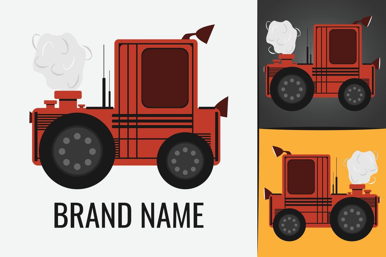 Red tractor farm logo. Farmer in modern tractor logotype vector