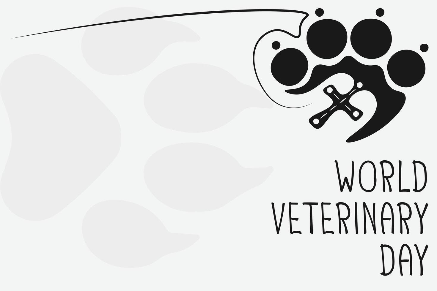 World Veterinary Day poster. Veterinary Medicine banner. Pet paw and cross vector