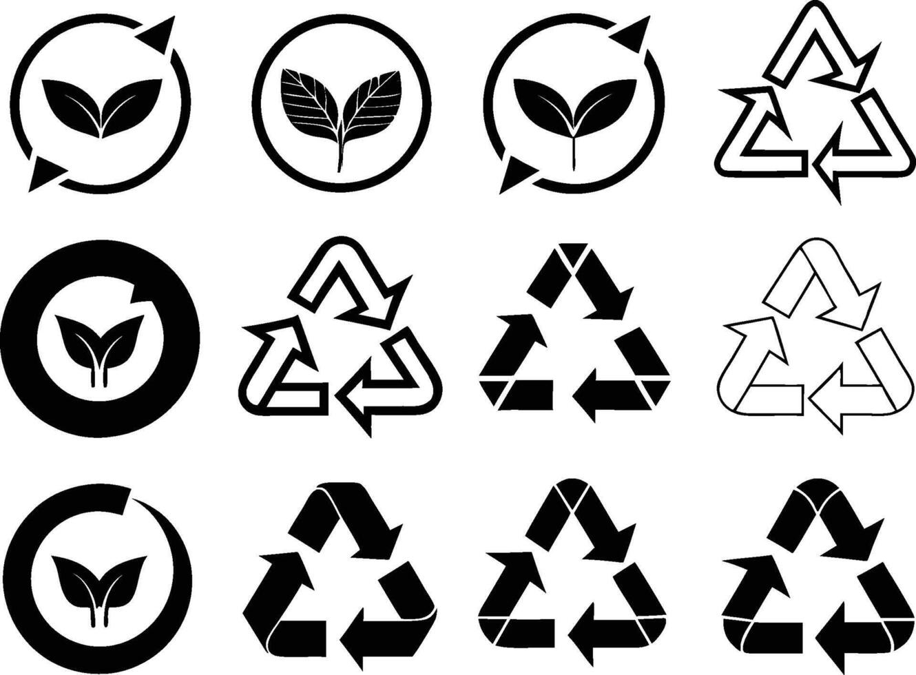 Black Recycling Symbols Eco-Friendly Icons set vector