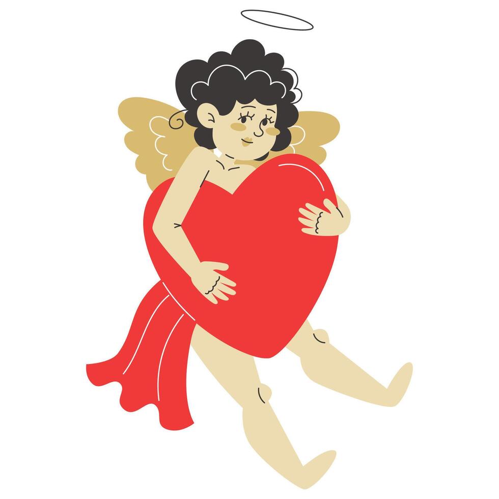 Cupid holding a large red heart, spreading love and affection vector