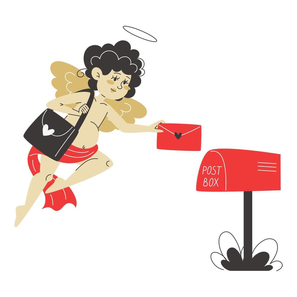 Cupid delivers a love letter to a mailbox, spreading affection on Valentine's Day vector