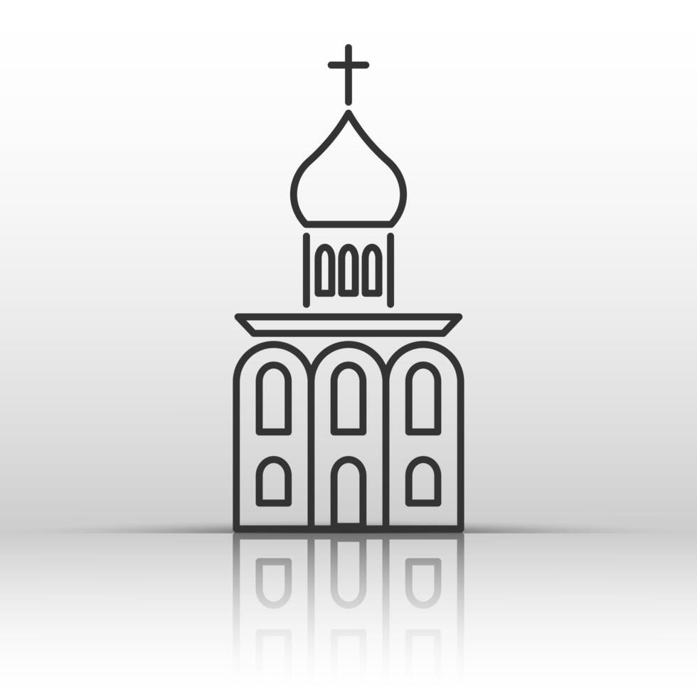 Church building icon in linear style with dome and arched windows vector