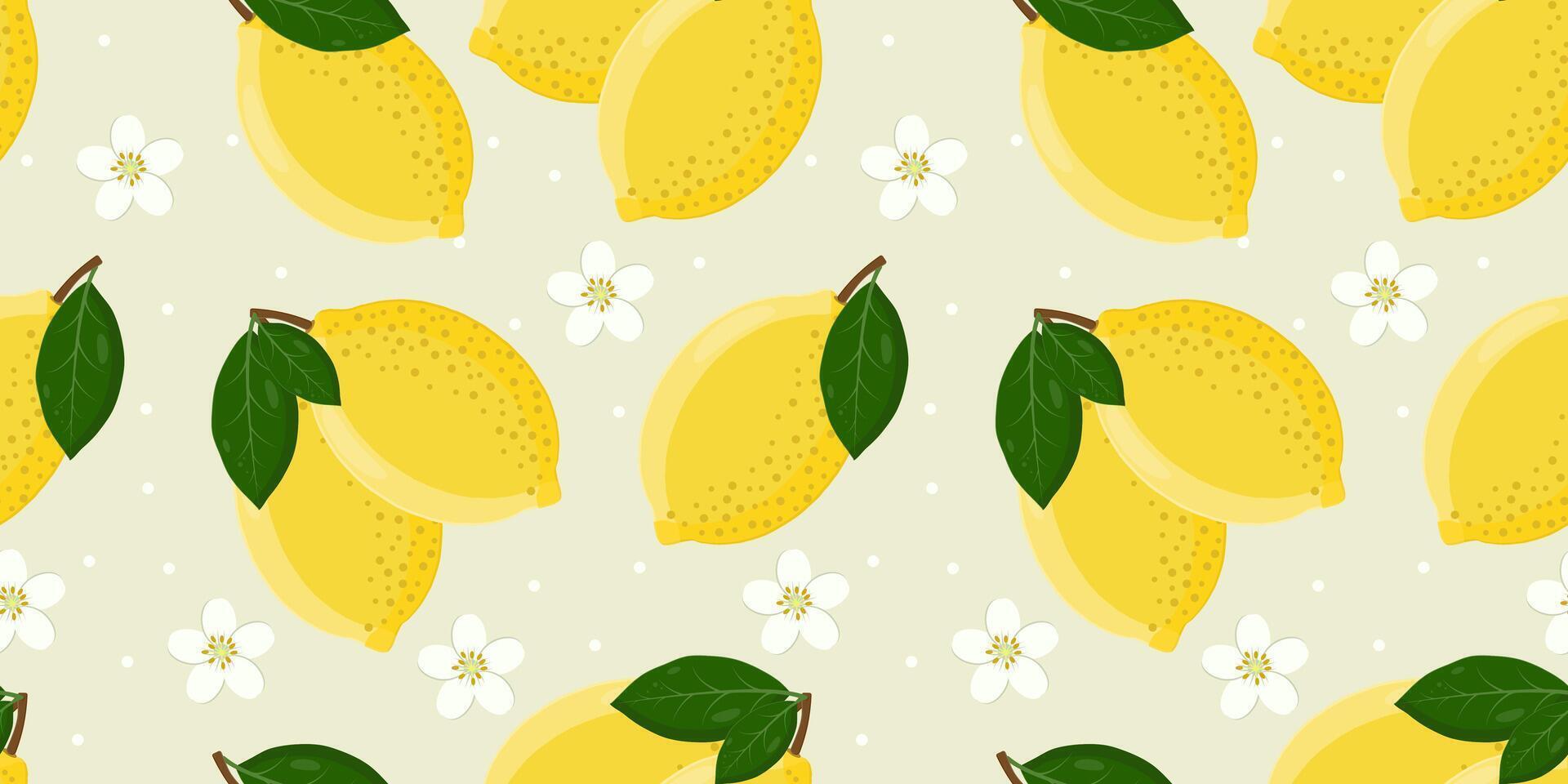Seamless pattern with yellow lemons and flowers vector