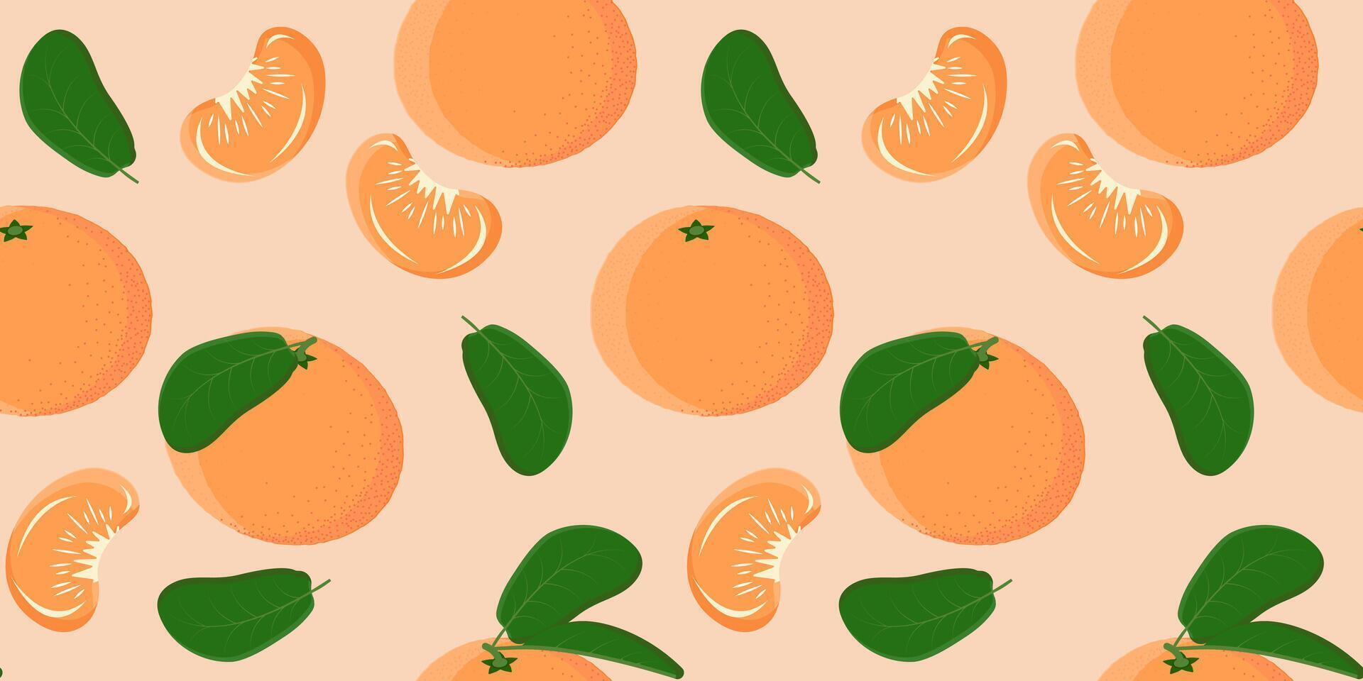 Seamless pattern with juicy tangerines vector