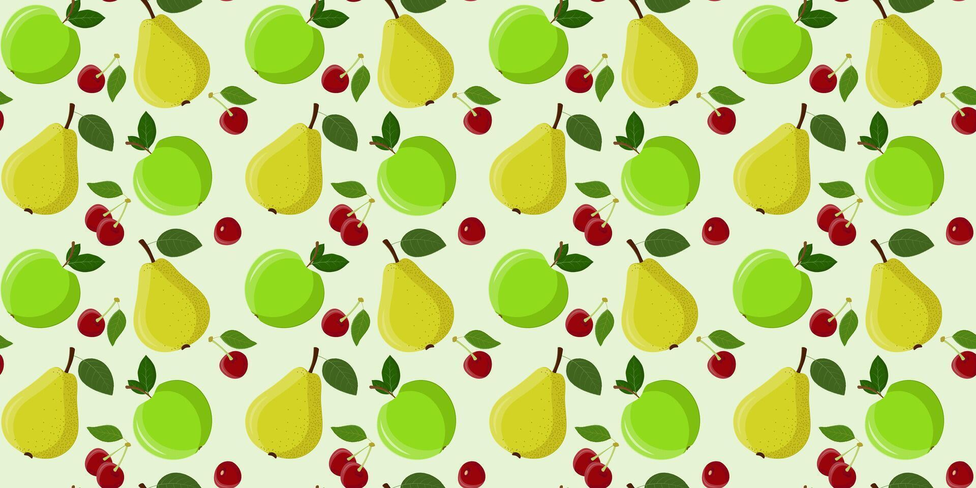 Seamless pattern with with yellow pears, green apples and cherries vector