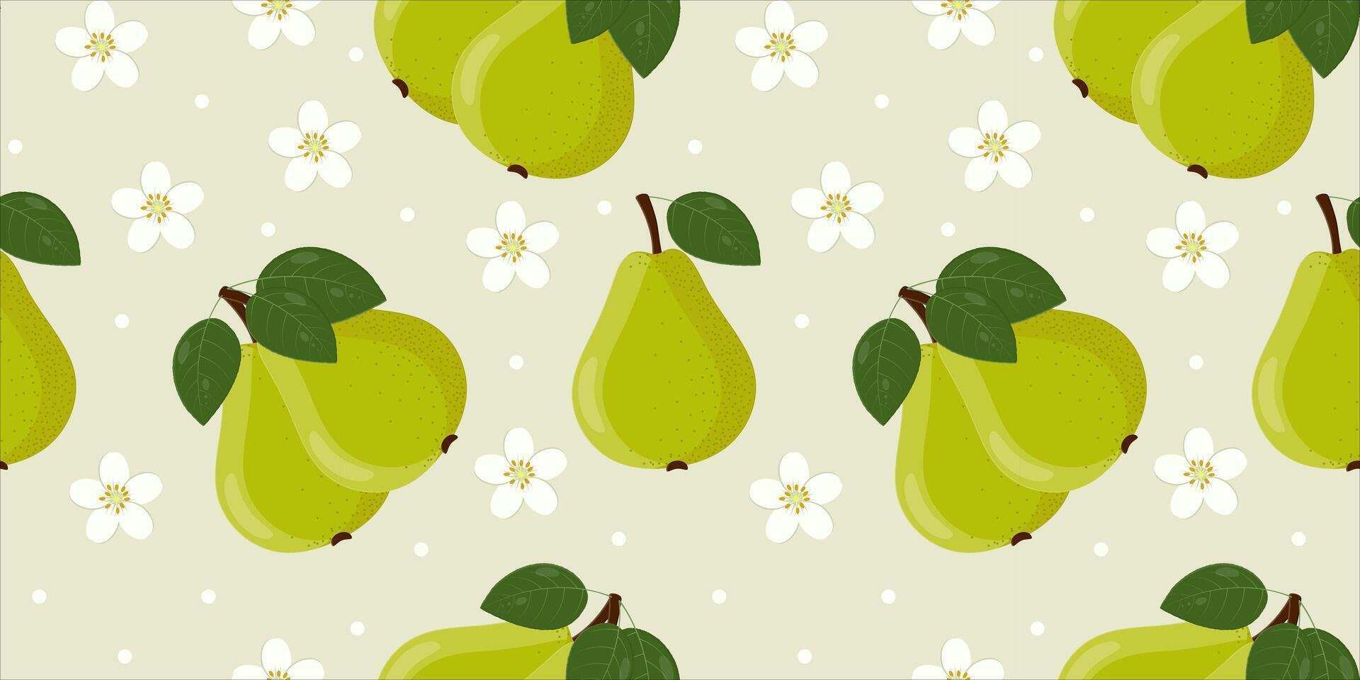 Seamless pattern with green pears and flowers vector